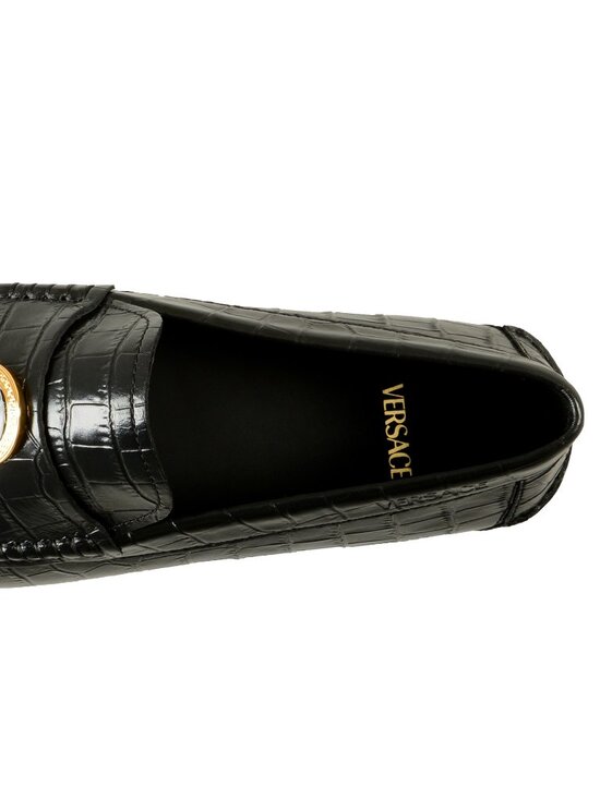 Versace Men\'s Black Leather Croc Print Medusa Driver Loafers Shoes US 11 IT 44 main image 8